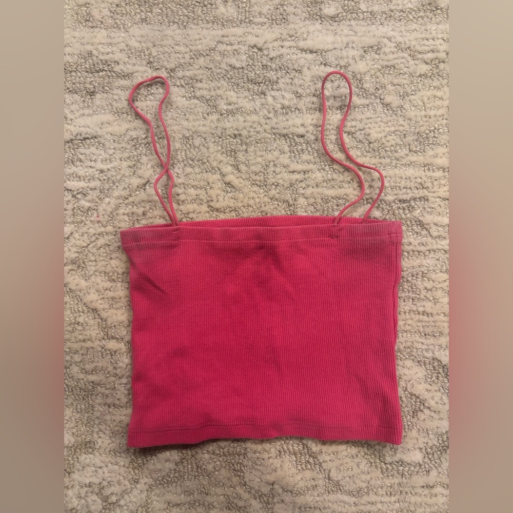 Zara Pink Straight Across Spaghetti Strap Tank Top | XS